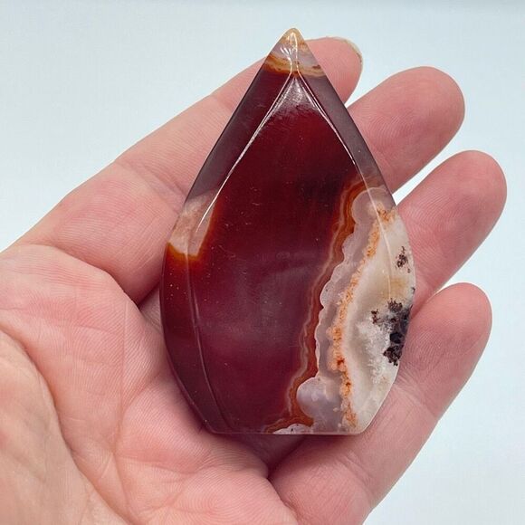 Carnelian banded agate red orange white standing teardrop water drop 2.73” - Picture 4 of 7